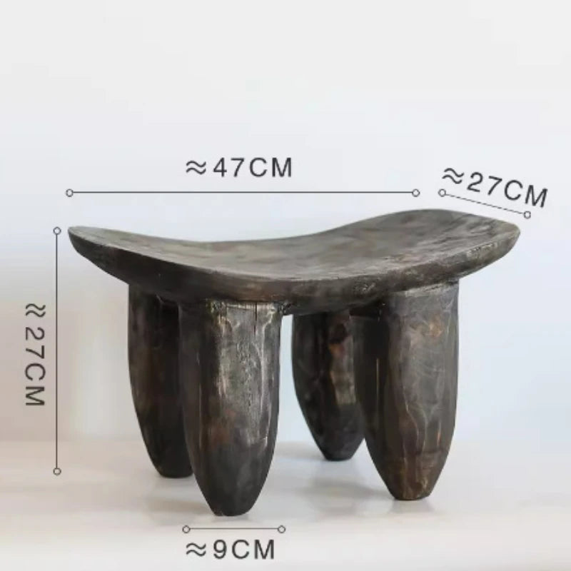 Japandi wooden stool on white background and sizing details
