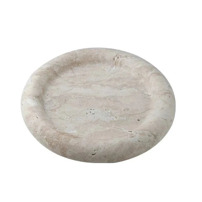 Round marble tray on white background 