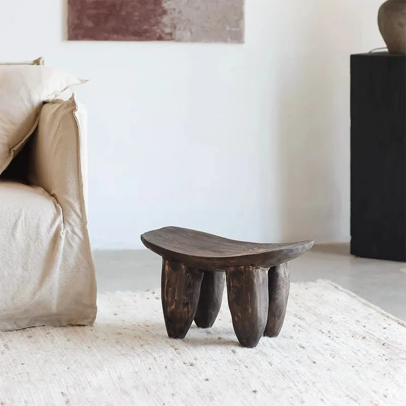 Japandi wooden stool in neutral room