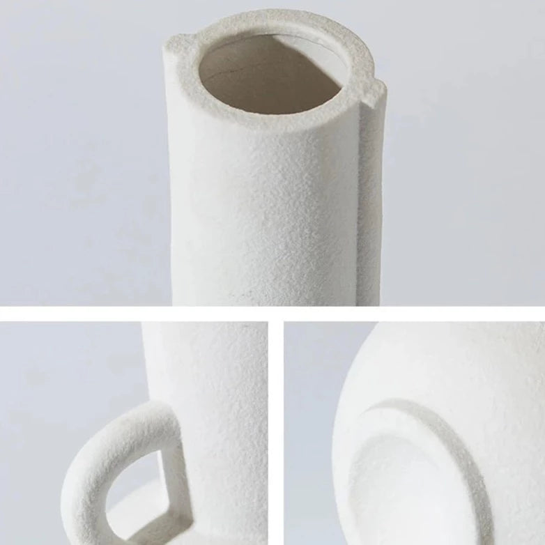 Details of white textured ceramic vase