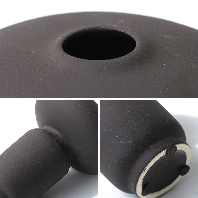 Details of black textured ceramic vase