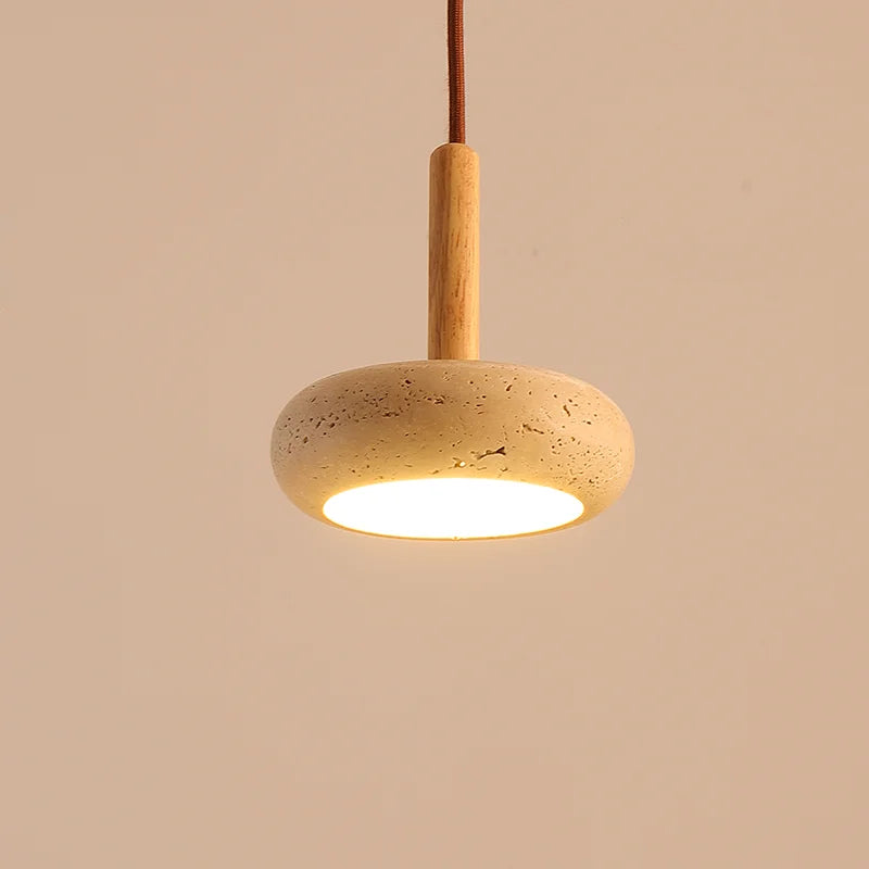 Travertine japandi pendant light emitting white warm light