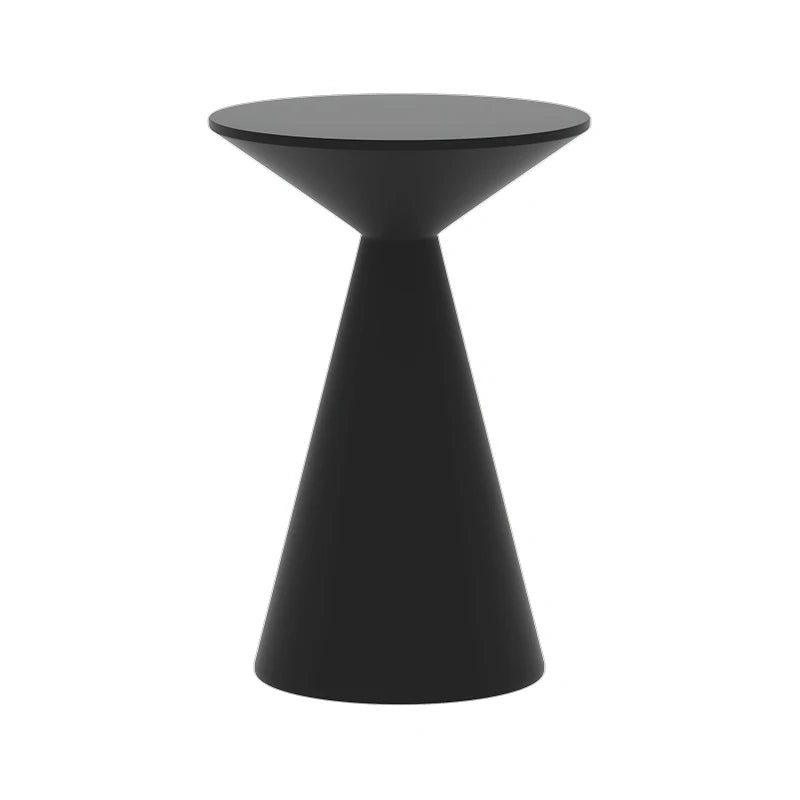 Sleek black lightweight metal side table on white background