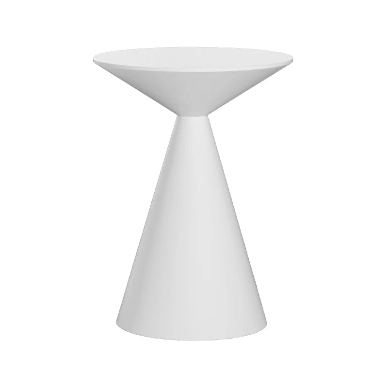 Sleek white lightweight metal side table on white background