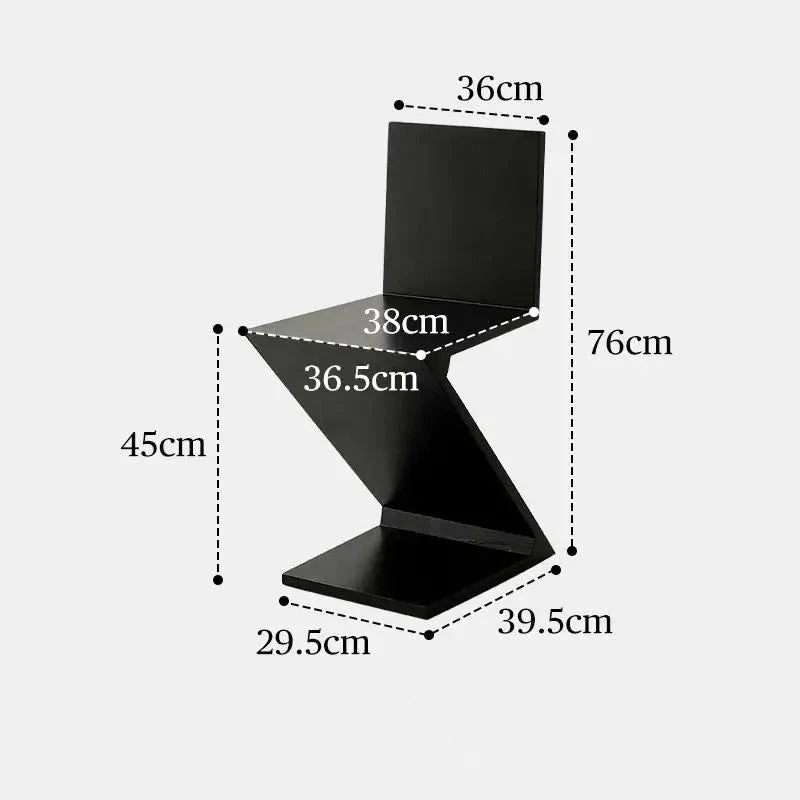 Dimensions of black zeta shaped wooden chair 