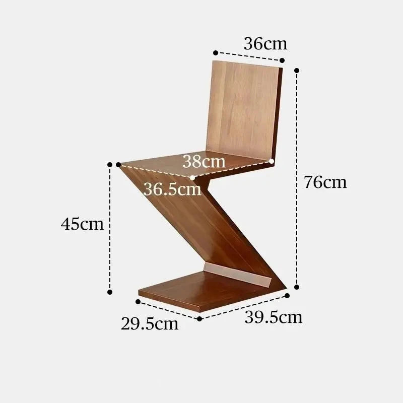 Dimensions of walnut brown zeta shaped wooden chair 