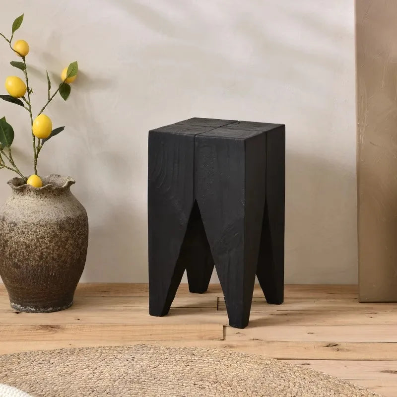 Handcrafted, square wooden side table  with four tapered legs in black finish